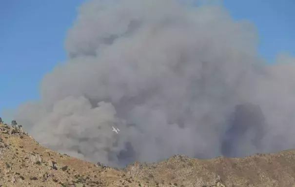 Large columns of smoke from the Erskine Fire Thursday, June 23, 2016 near Lake Isabella, Calif. could be seen from as far away as Bakersfield, Calif. The wild land fire burned over 2,000 acres and many homes in the area. Photo: Casey Christie / The Bakersfield Californian via AP