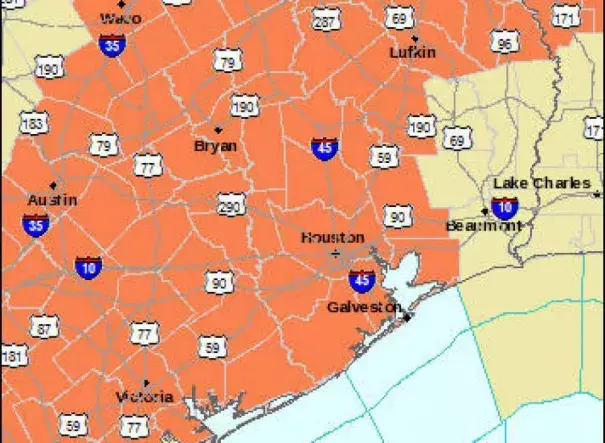 For the third consecutive day, a Heart Advisory has been issued between 1 p.m. and 7 p.m. Wednesday for the Houston area and much of southeast Texas as the mercury climbs to nearly 100 degrees. Image: National Weather Service