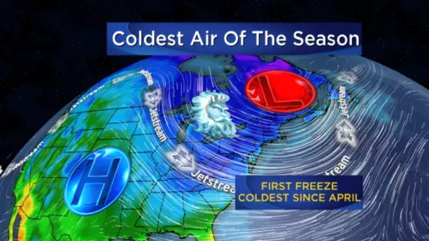 Coldest air of the season. Image: CBS