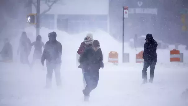 Pedestrians fight gusts and whiteout crossing Atlantic Avenue in New York City during the blizzard. Photo: Andy Katz, Pacific Press/Lightrocket