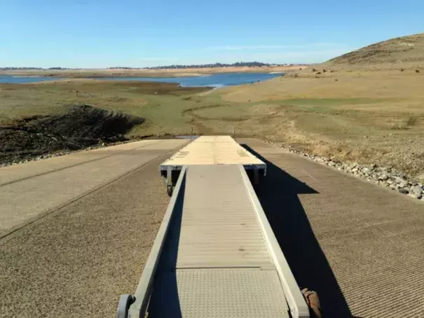 The boat ramp at Folsom Lake on November 12, 2015. The lake set a new record low of 140,523 acre-feet in November 2015. The previous record was 140,600 acre-feet in November 1977. Photo: Bob Moffitt, Capital Public Radio