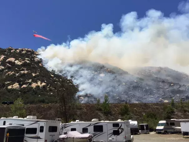 Cal Fire San Diego is dropping retardant in front of the fire which is about 30 acres at this point. Photo: Twitter, @SanDiegoNCN