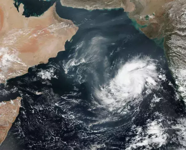 VIIRS image of Megh in its formative stages over the Arabian Sea on November 4, 2015. Image credit: NOAA.
