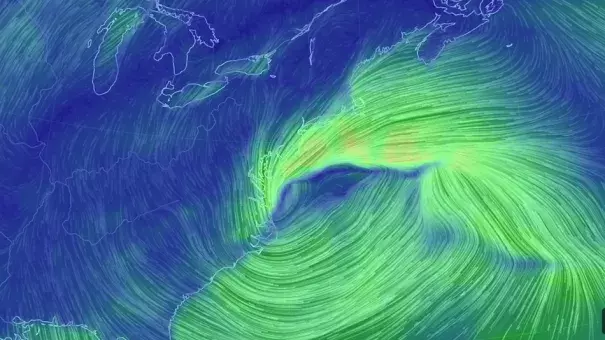 Simulated winds from the storm, based solely on GFS model projections. Image: Earth Simulator