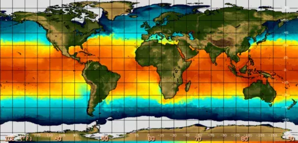 Sea surface temperature in the equatorial Pacific Ocean are unusually warm, due to El Nino. Image: NOAA