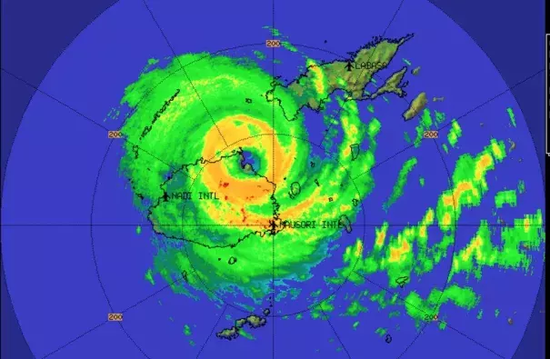 Radar image of Tropical Cyclone Winston at time of landfall. Image: Fiji Weather Service