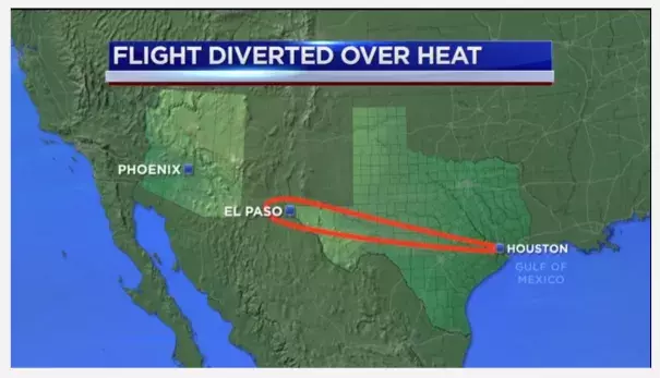 Mesa airlines flight to Phoenix returned to Houston Sunday night over concerns regarding the temperature at Sky Harbor International Airport. Image: abc13