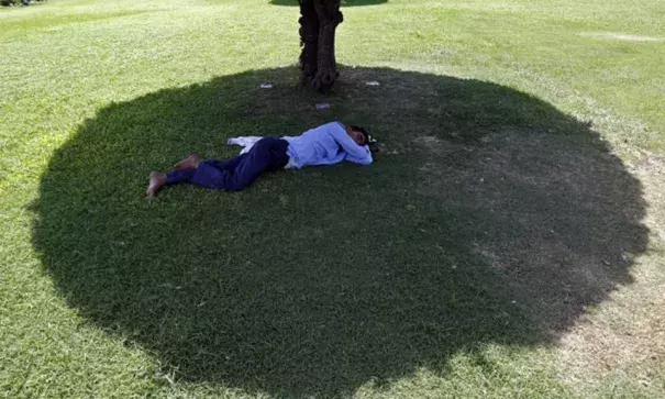 A man sleeps under the shade of a tree during a May 2015 heat wave in New Delhi, India. Photo: Anindito Mukherjee, Reuters