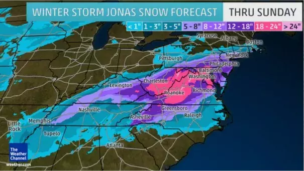 Snowfall forecast. Image: The Weather Channel