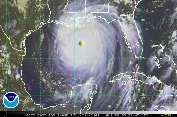 Katrina on August 28, nearing the Gulf Coast. Image: NOAA