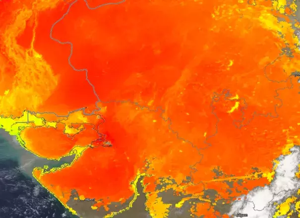 These are ground temperatures measured from the NASA Aqua satellite on Tuesday. They were over 50°C in NW India. Image: AGU Blogosphere