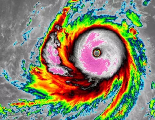 Infrared satellite image of Typhoon Soudelor on August 3.