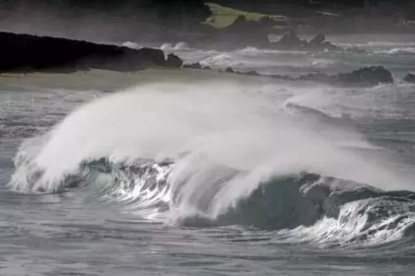 Large waves break at Carmel River State Beach on Friday. (Vern Fisher - Monterey Herald)