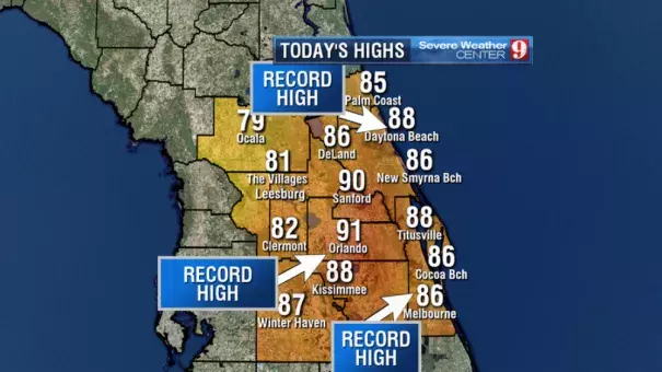 Central Florida experienced some unusually hot temperatures for November. Image: WFTV Severe Weather Center 9