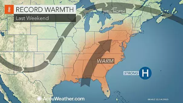 Warmth built across much of the eastern United States this past weekend. Image Credit: AccuWeather