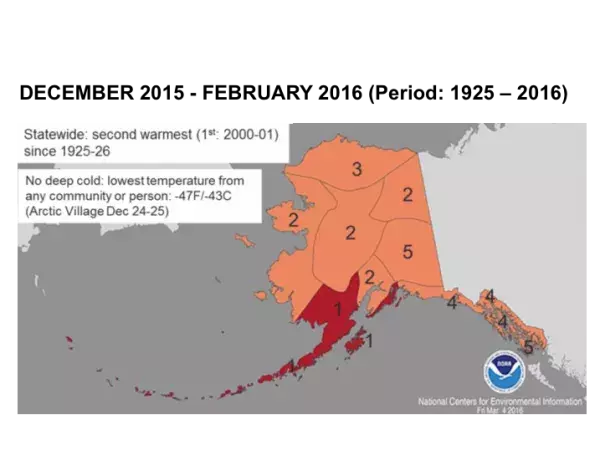 Average Alaska temperature rankings for this past winter. Image: NOAA’s National Centers for Environmental Information