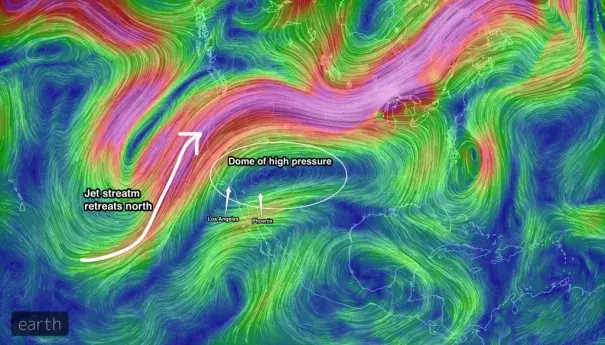 The forecast for winds at jet stream level on Monday, June 20. Image: earth.nullschool.net