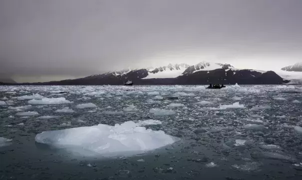 An ice-filled fjord near Svalbard, Norway, which experienced a record mild winter in 2016. Image: Getty Images, Moment RF 