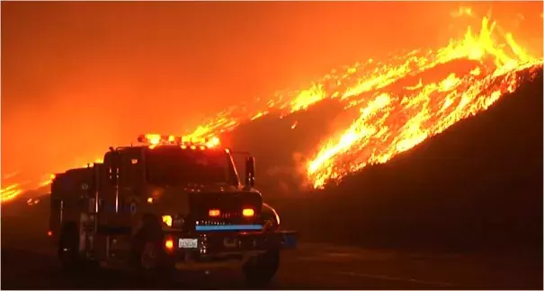 The 900-acre brush fire near Solimar Beach in Ventura County. Photo: OnScene.TV