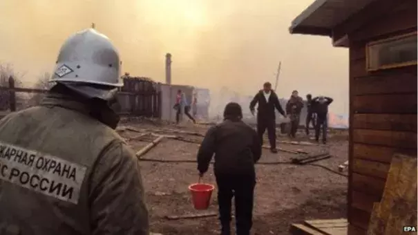 High winds spread the flames quickly across much of the Khakassia region. Image: EPA