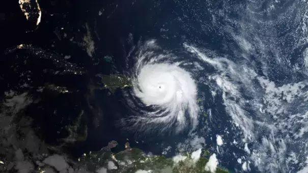 The swirling edges of Hurricane Maria seen from space as it slammed into Puerto Rico. Image: NASA