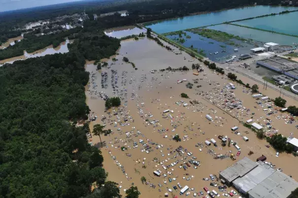 In this Aug. 15, 2016, U.S. Coast Guard handout photo, flooded areas of Baton Rouge are seen from the air.