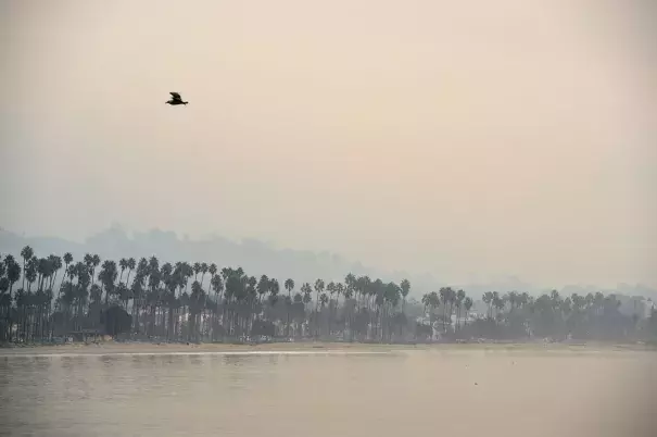 The hills above Santa Barbara, Calif., are shrouded in smoke Dec. 12 from the Thomas Fire. Photo: Robyn Beck, AFP/Getty Images