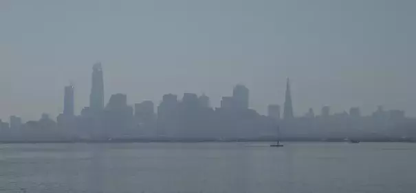 Haze and smoke shrouded the San Francisco skyline on Friday, Sept. 1, 2017, as seen from Treasure Island.  Photo: Ben Margot, AP