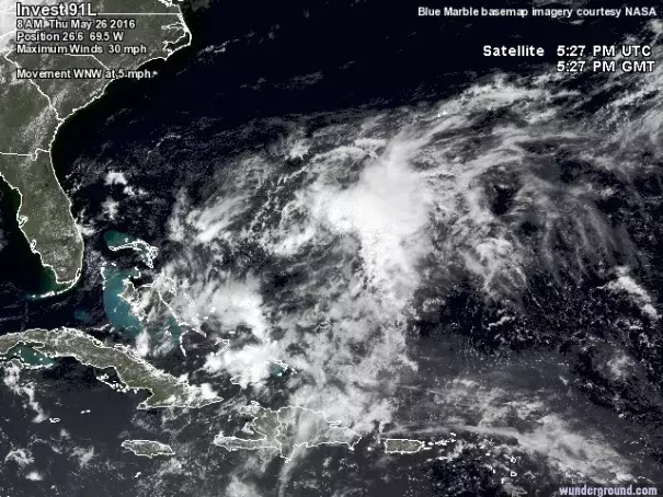 Satellite image of 91L Image: Wunderground