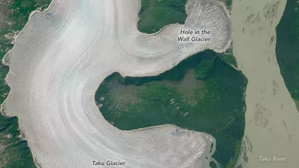 Thick mountain glaciers are melting in Alaska as temperatures warm.