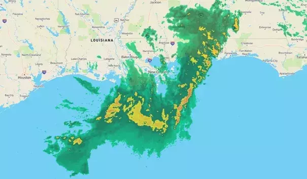 Radar image of Barry at 9:10 am CDT July 13, 2019, from our wundermap.