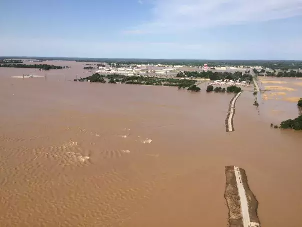 Levee breach at Pocahontas, Ar. Photo: John Gardner, Twitter, Aaerial_patrol