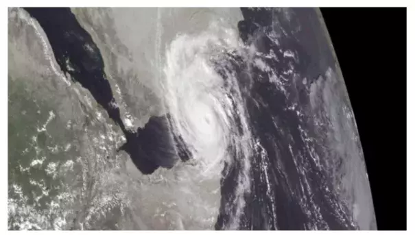 Cyclone Chapala flooded the coastal cities of Yemen with at least five years worth of rain when it made landfall early Tuesday morning. Photo: NOAA, EUMETSAT