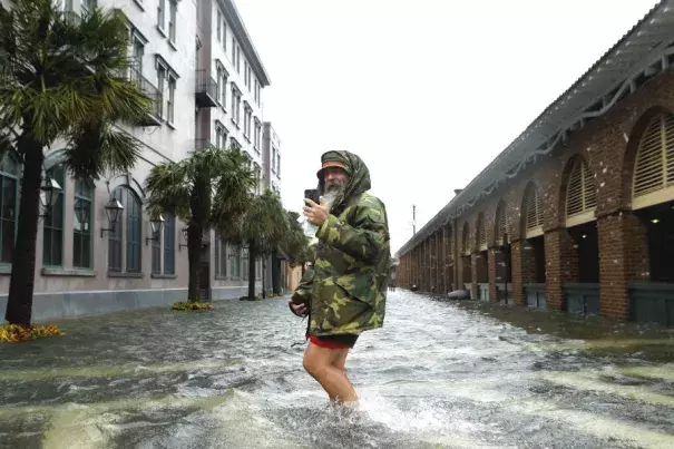 Rising sea levels increase the risk of storm surge flooding in coastal cities like Charleston, South Carolina, shown here after Hurricane Matthew. Photo: Brian Blanco, Getty Images