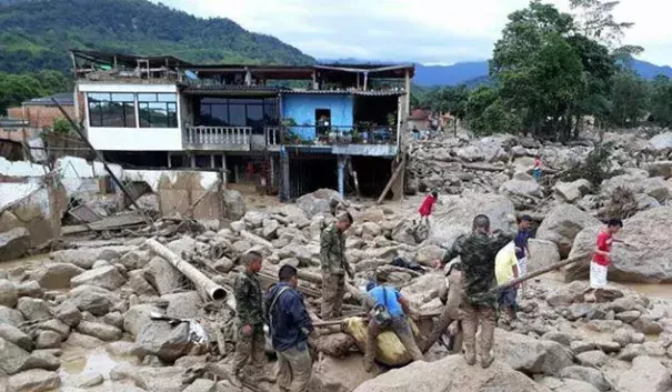 The planet's deadliest weather-related disaster of April--and of the entire year thus far--was a powerful debris flow that hit the Colombian town of Mocoa in the early hours of April 1. Overflowing rivers mixed with huge amounts of rocks and soil swept through the town, killing 329 and leaving 70 missing. Photo: Ejército Nacional de Colombia via Facebook.