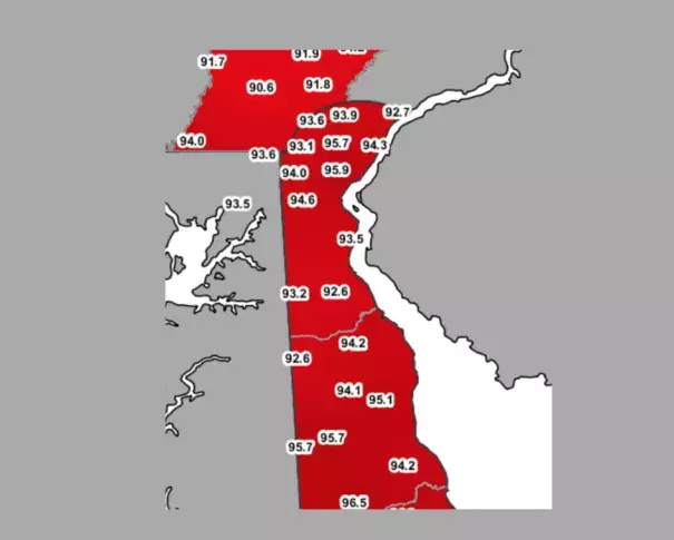 The University of Delaware Environmental Observing System captured these air temperatures shortly before 5 p.m. Some of Delaware's hotspots: The Boardwalk in Rehoboth Beach, Ellendale, Newark and the Delaware State Fair grounds in Harrington. Image: University of Delaware DEOS