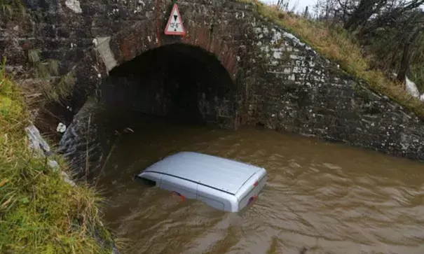 The effects of floodwaters during Storm Desmond seen in Bellingham. Photograph: Neil Denham/Barcroft Media