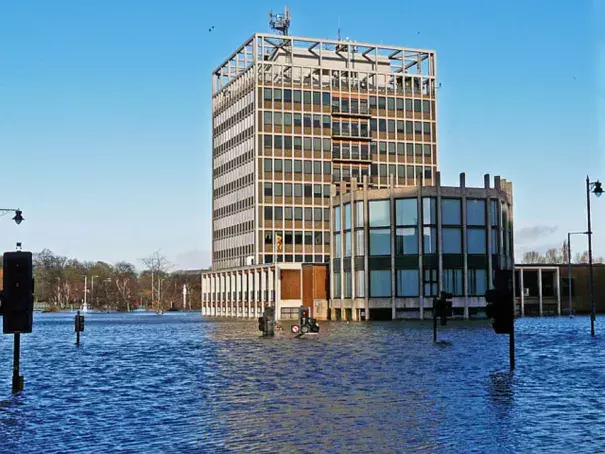 Carlisle Civic Centre in the floodwater, December 2015. Image: Rose and Trev Clough