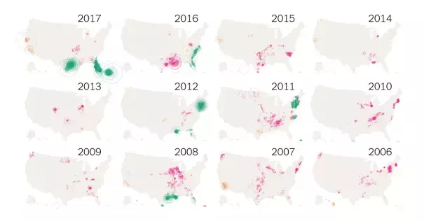 The patterns of disasters, year by year. Image: The New York Times, Small Business Administration