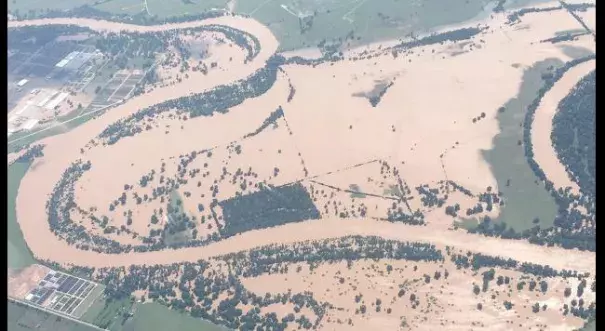 The flooded Brzos River as seen from above on Memorial Day Weekend. Photo:Terry W. Virts, Twitter