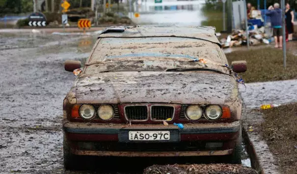  A car is seen on a central Lismore street on April 2, 2017 in Lismore, Australia. Heavy rain caused flash flooding in south east Queensland and Northern New South Wales as ex-cyclone Debbie made its way south across the country. Image credit: Photo: Jason O'Brien, Getty Images