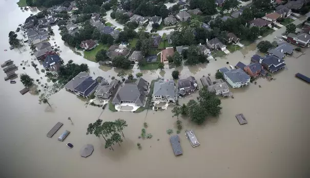 Flooded homes are shown near Lake Houston following Hurricane Harvey on Wednesday, August 30, 2017. Image credit: Photo by Win McNamee/Getty Images