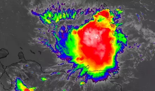 Infrared GOES-16 satellite image of Tropical Storm Harvey as of 1700Z (1 pm EDT) Friday, August 18, 2017. GOES-16 data are preliminary and non-operational. Image: NASA/MSFC Earth Science Branch