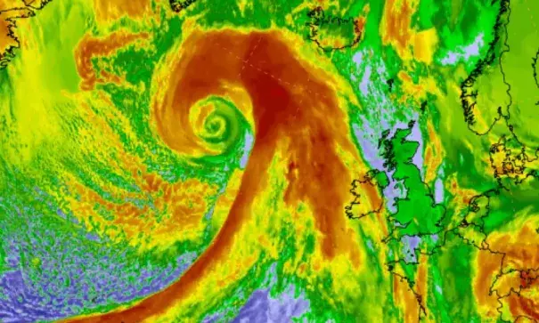 Satellite image of massive Atlantic storm. Image: National Weather Service Ocean Prediction Center