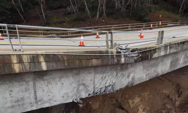 Pfeiffer Canyon Bridge on Highway 1 has been closed and condemned due to damage from storms in Big Sur, Calif. on Wednesday, March, 8, 2017. Photo: LiPo Ching, Bay Area News Group