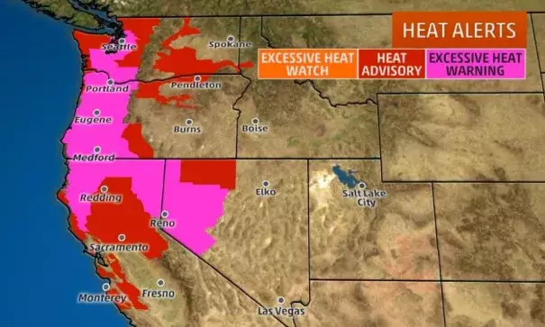 Current Heat Alerts issued by the National Weather Service. Image: The Weather Channel