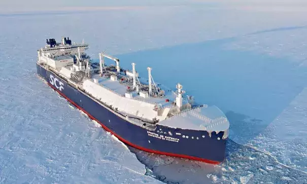 The Christophe de Margerie carried a cargo of liquefied natural gas from Hammerfest in Norway to Boryeong in South Korea in 22 days. Photo: The Guardian