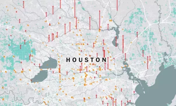   A close-up view of the flooding in Houston. Image: The Washington Post