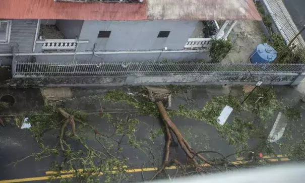 Damage in the Miramar neighborhood is seen from inside the Ciqala Hotel as Hurricane Maria bears down September 20, 2017 in San Juan, Puerto Rico. Photo: Alex Wroblewski, Getty Images