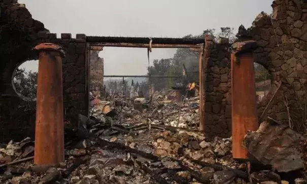 The remains of the fire-damaged Signarello Estate winery after an out of control wildfire moved through the area on Oct. 9, 2017 in Napa, Calif. Photo: Justin Sullivan, Getty Images